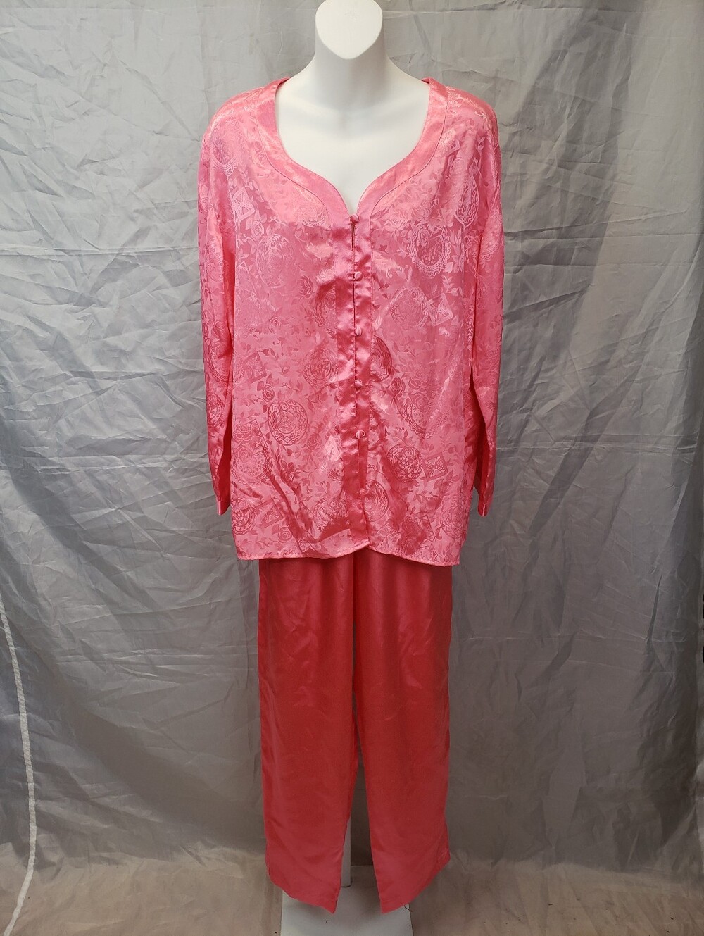Vintage Victoria’s Secret Gold Label Satin Jacquard Pajama Set Coral Pink Size S
